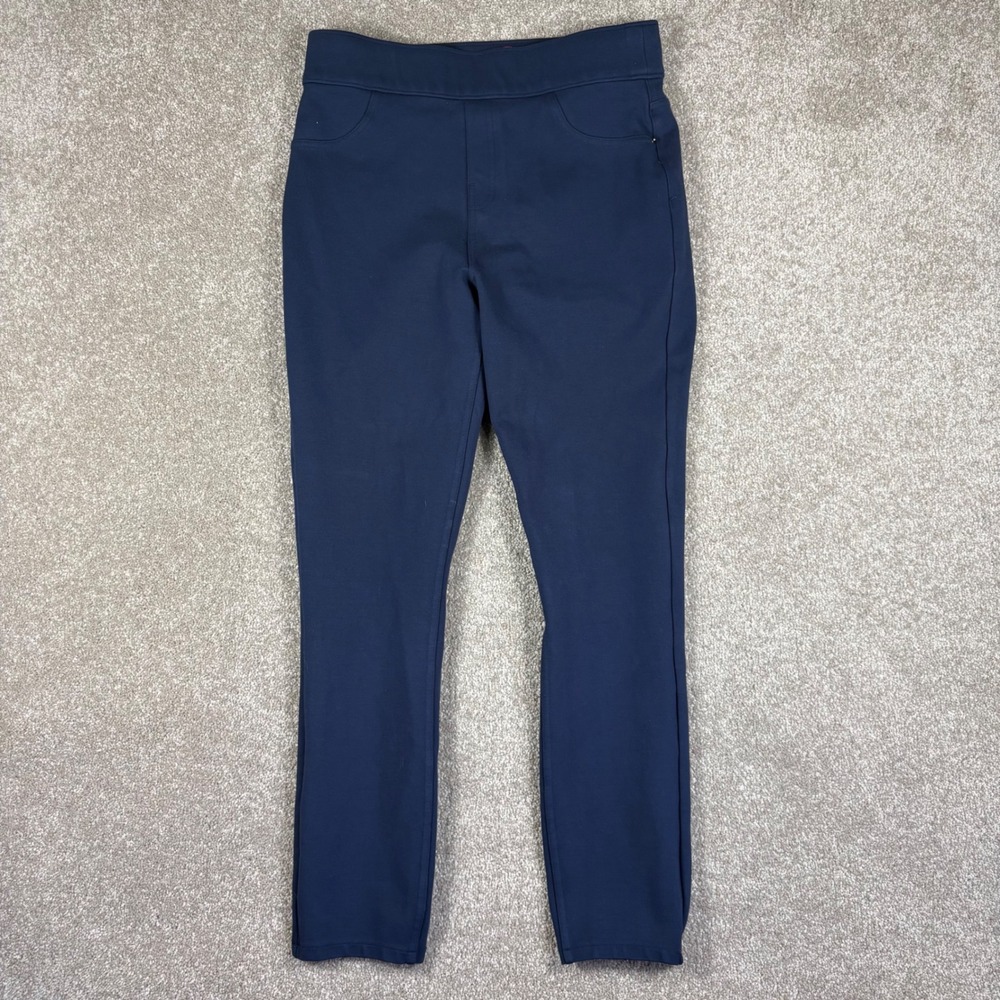 Spanx Perfect Pant Navy Blue Slim Straight Leg Pull On Trousers Womens Medium